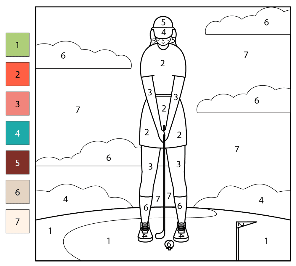 Golfer 2 Color By Number Coloring Page Md Coloring Page — Free Printable — free printable coloring page